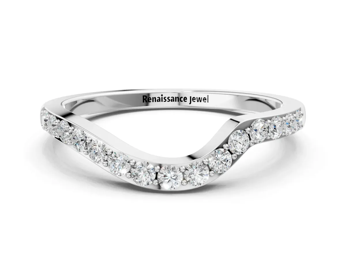 Pavé Round Diamond Curved Band with Prong Setting Silver