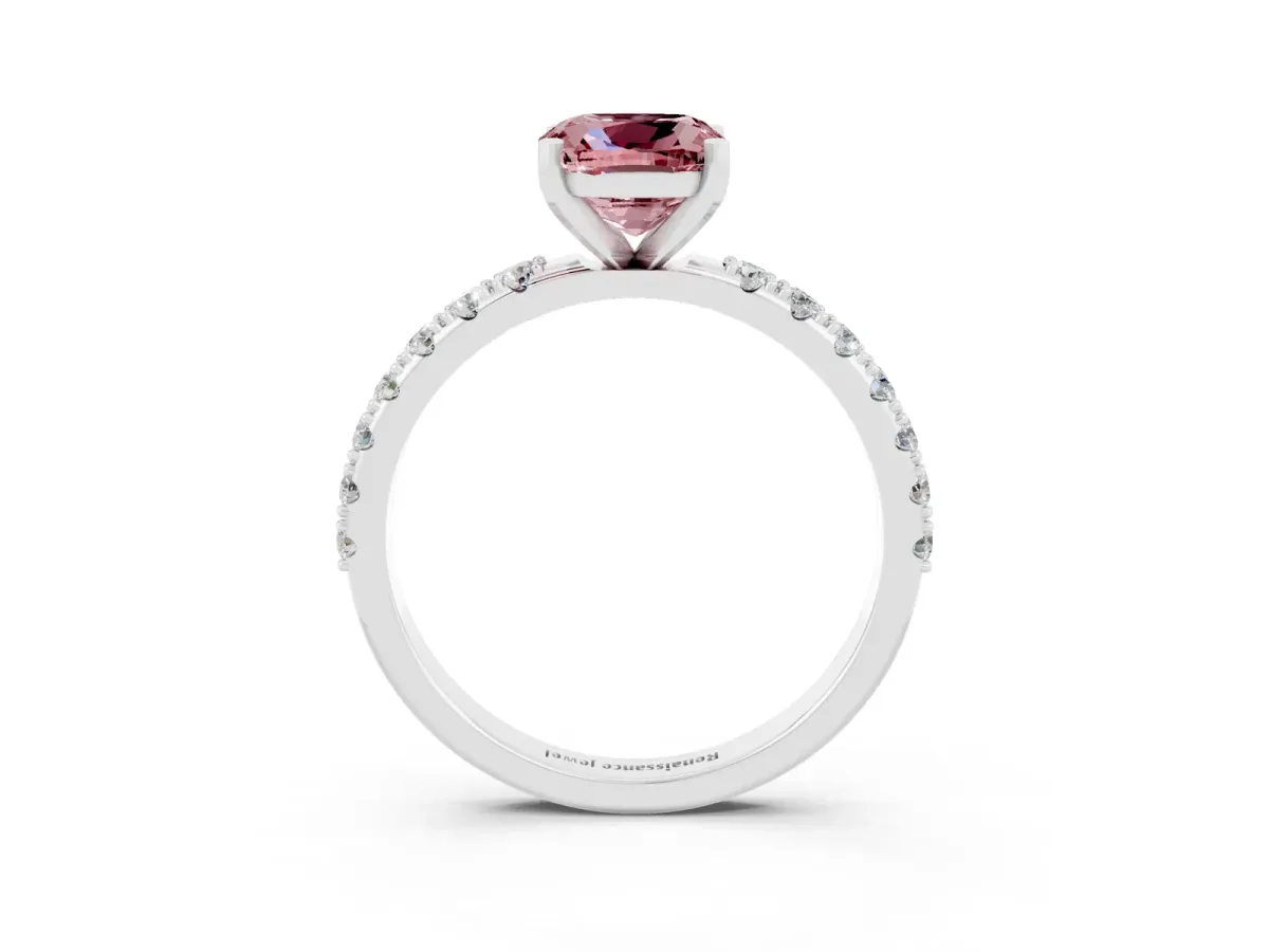 Cushion Cut Morganite Solitaire Pavé Band with Four-Prong Setting Silver