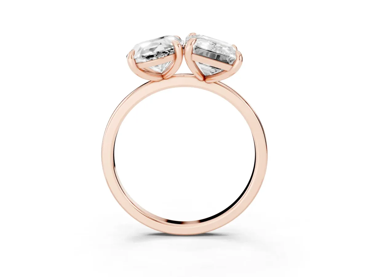 Oval and Radiant Toi Moi Ring with Prong Setting and Plain Band Rose gold