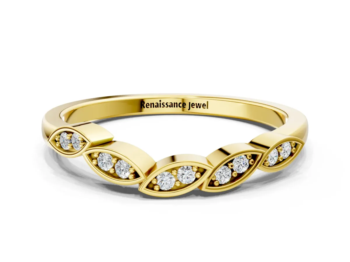 Marquise Diamond Leaf Eternity Band with Bezel Setting Yellow gold