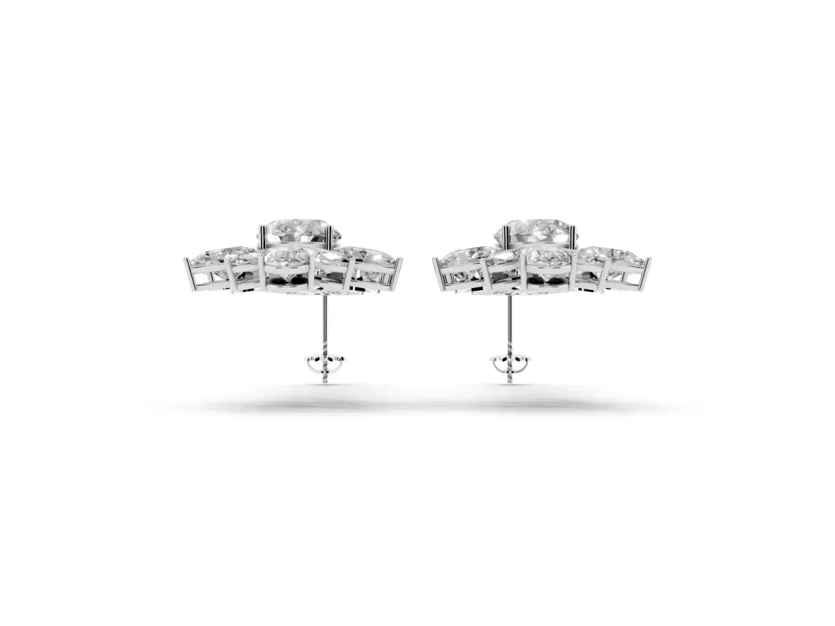 Oval, Pear, Marquise and Round Diamond Floral Cascade Drop Earrings Platinum