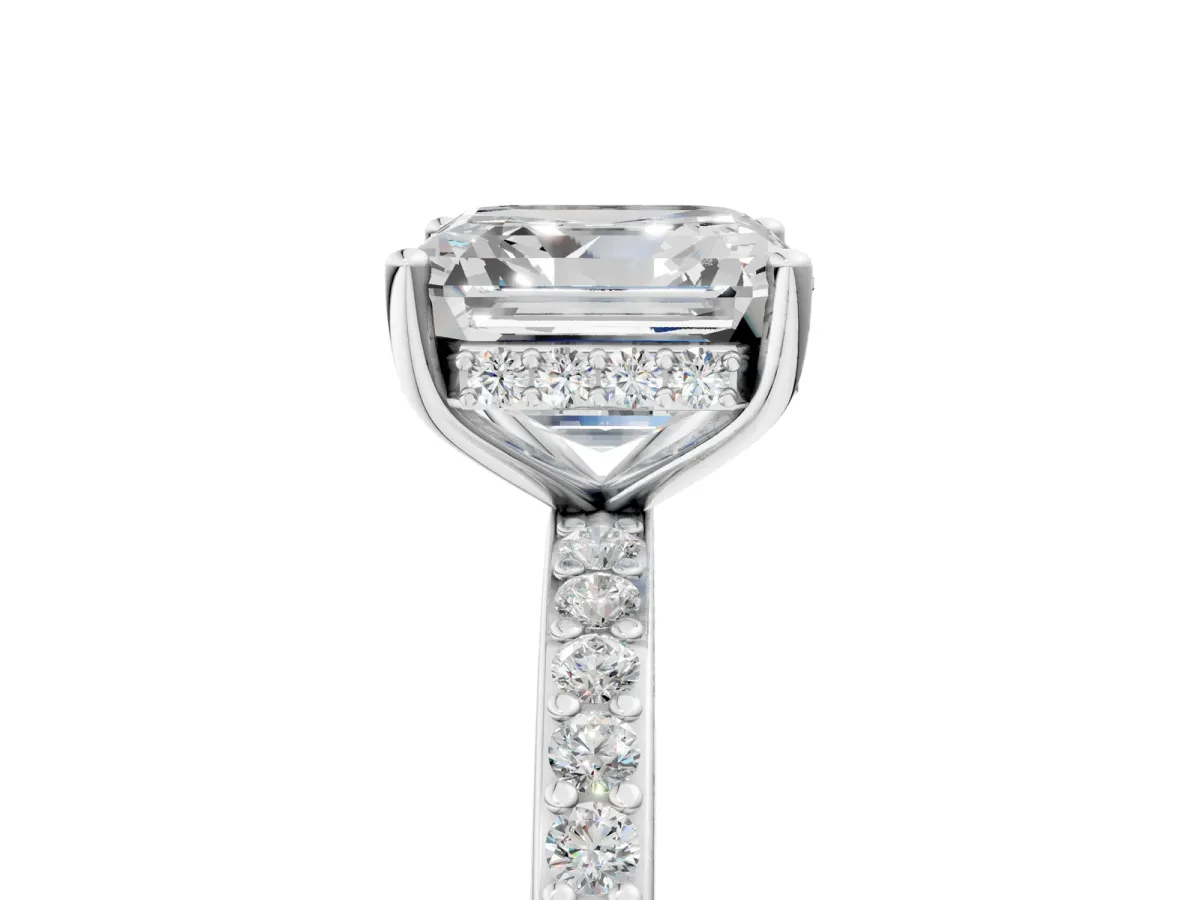 Asscher Cut Cut Diamond Pavé Band Ring with Four-Prong Setting Platinum