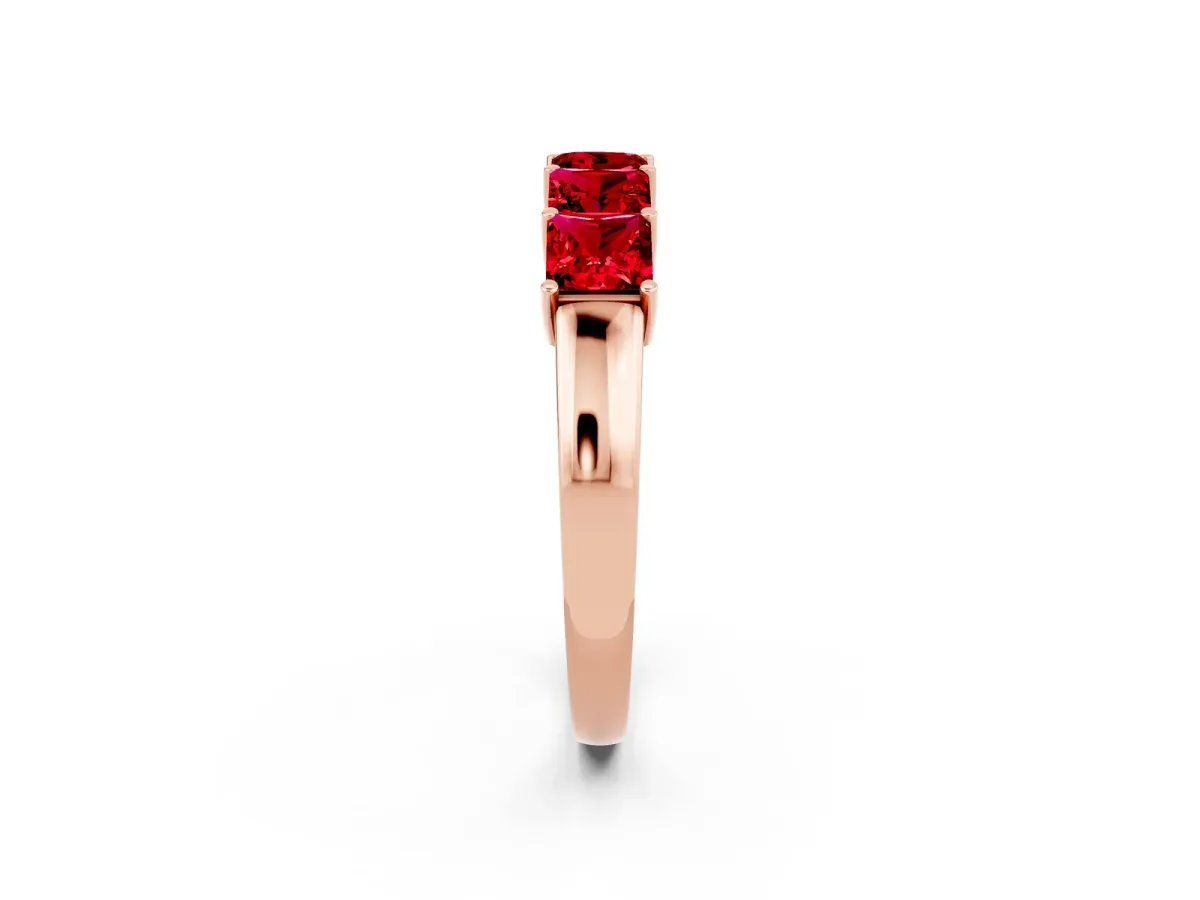 Princess Cut Five-Stone Ruby Band with Prong Setting Rose gold