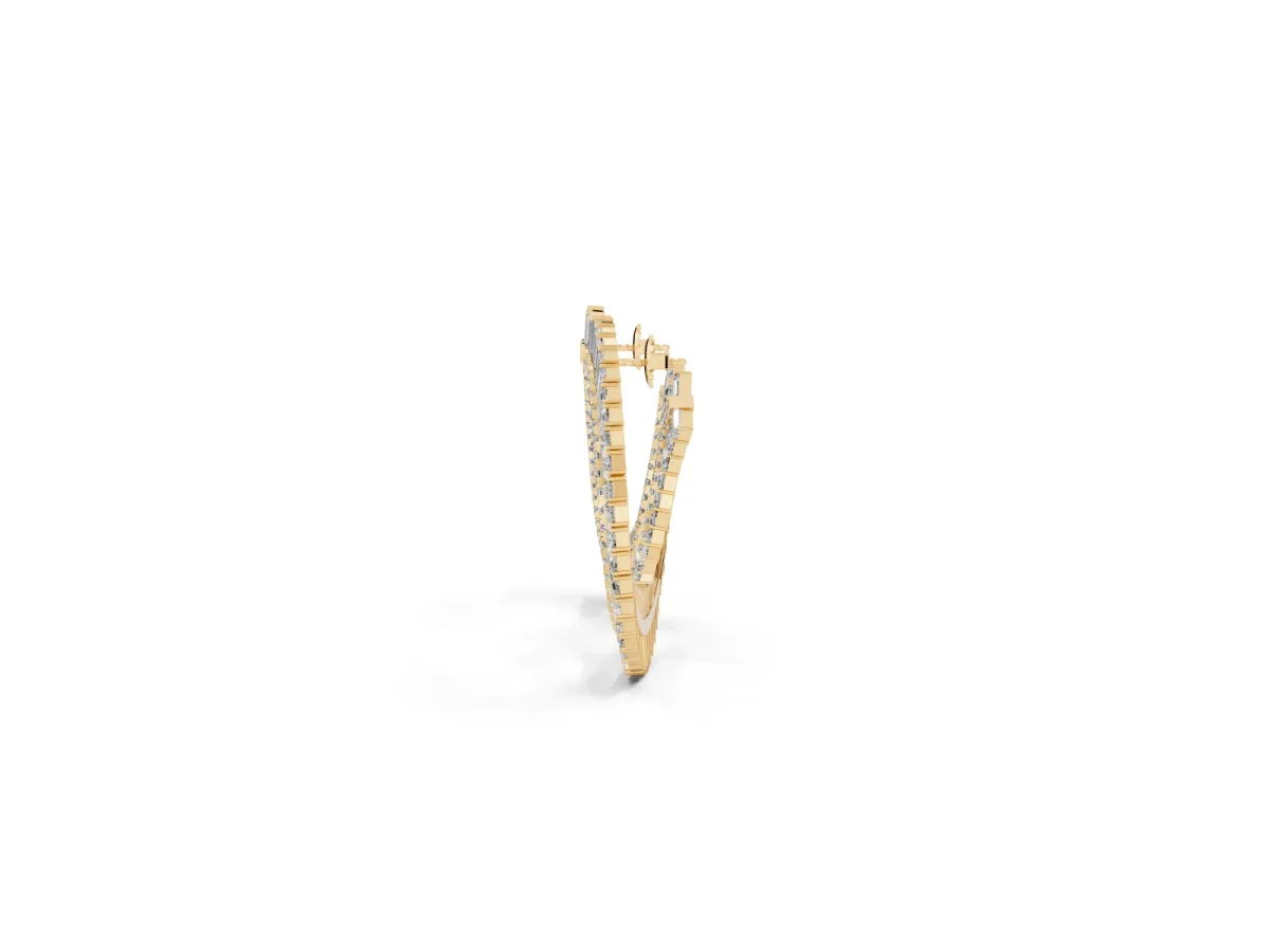 Baguette and Round Diamond Fanned Hoop Earrings Yellow gold