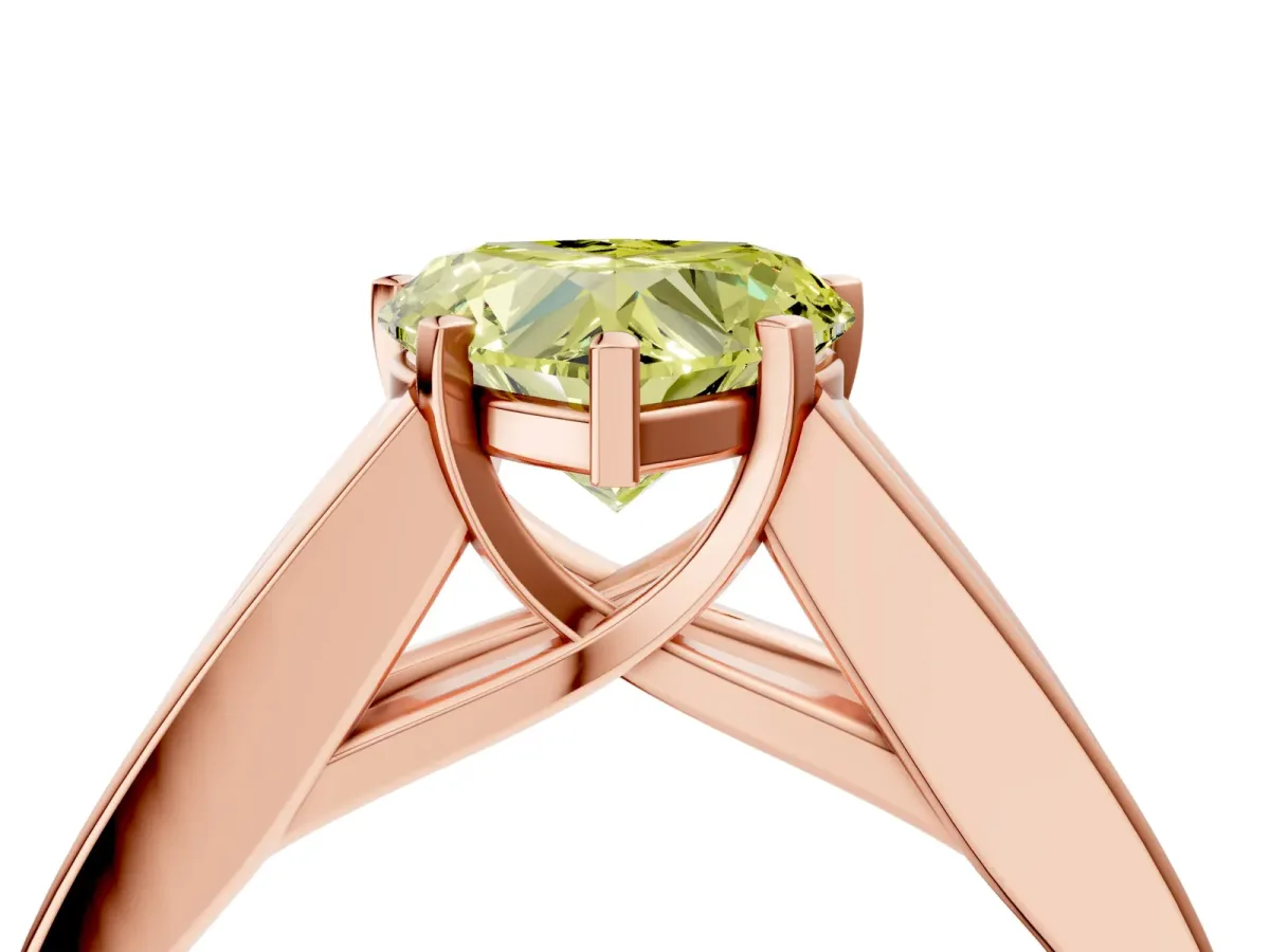 Fancy Yellow Heart Cut Cut Channel Set Solitaire Ring with Four-Prong Setting Rose gold
