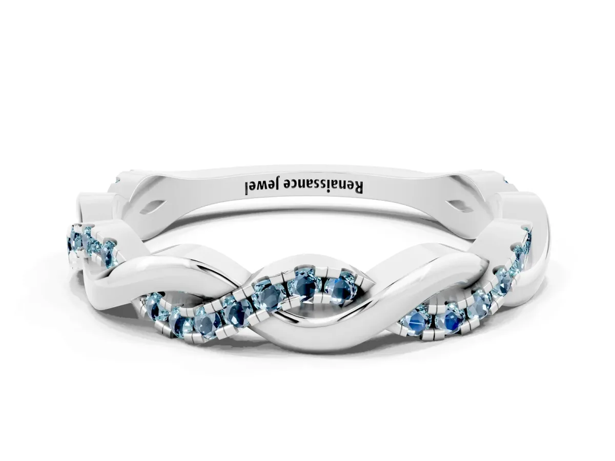 Round Aquamarine Twist Eternity Band with Pavé Setting Silver