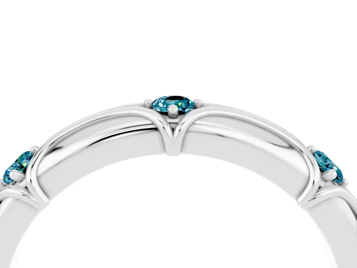 Round Blue Topaz Prong Set Milgrain Eternity Band Platinum