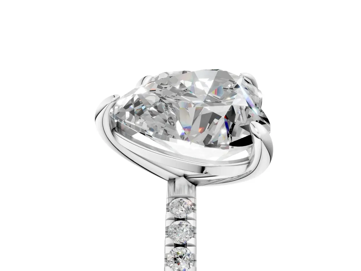 Round and Heart Toi Moi Ring with Prong Setting and Pave Band Silver