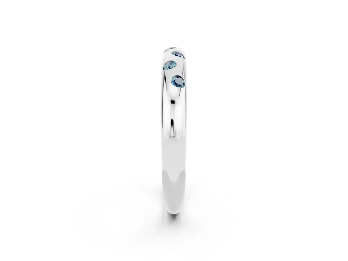 Round Aquamarine Flush-Set Comfort Fit Band Silver