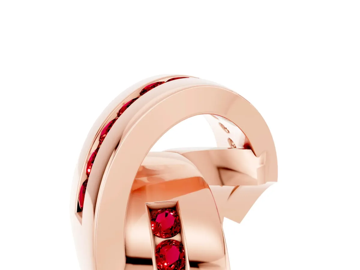 Pavé Round Ruby Crossover Band with Channel Setting Rose gold