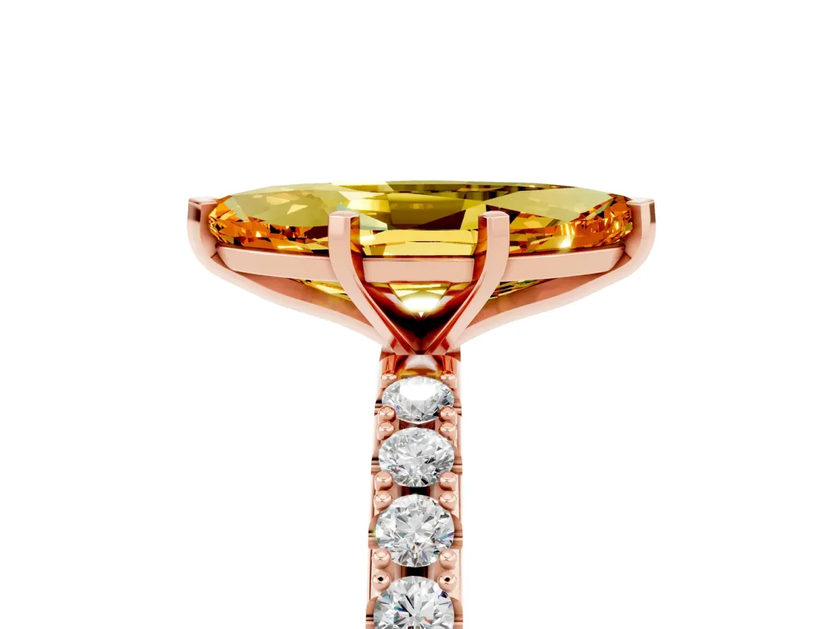 Marquise Cut Citrine Solitaire Pavé Band with Four-Prong Setting Rose gold