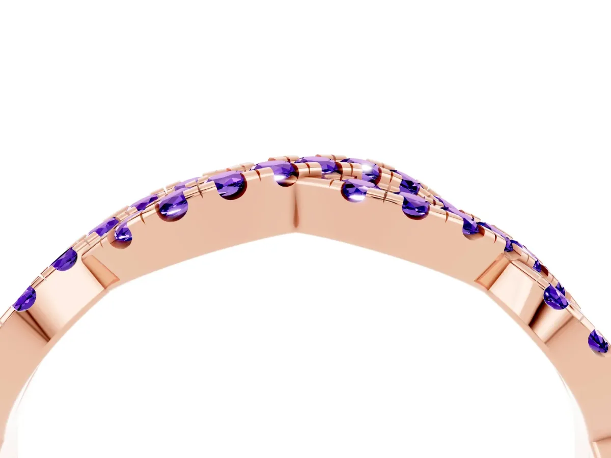 Round Tanzanite Twisted Eternity Band with Pavé and Shared Prong Setting Rose gold