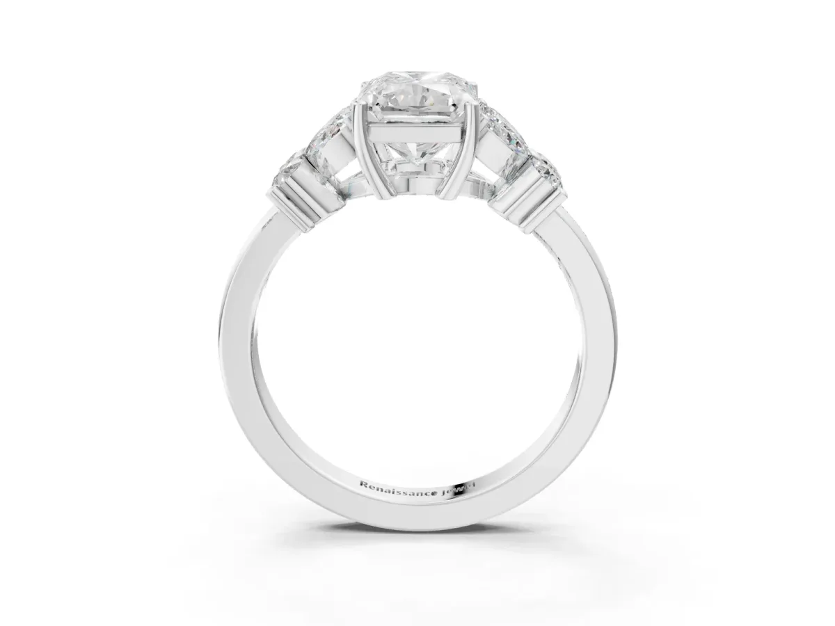 Radiant Cut Diamond Floral Cluster Ring with Solitaire Band and Prong Setting Platinum