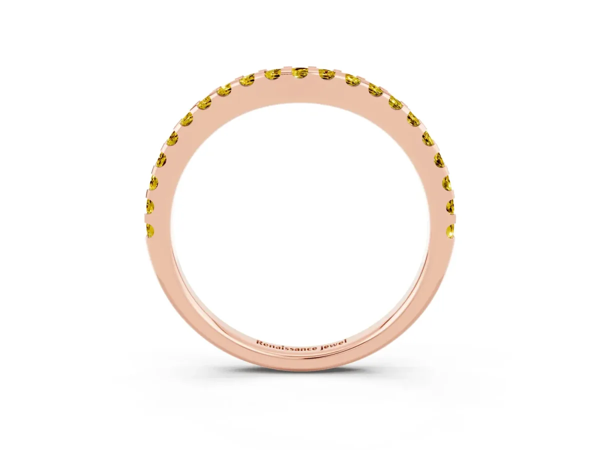 Round Yellow Sapphire Pavé Curved Wedding Band Rose gold