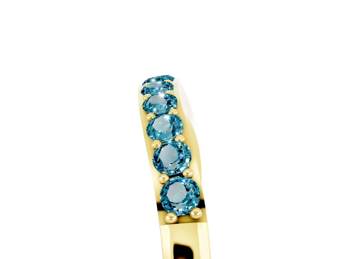 Round Blue Topaz Curved Wedding Band with Channel Setting Yellow gold