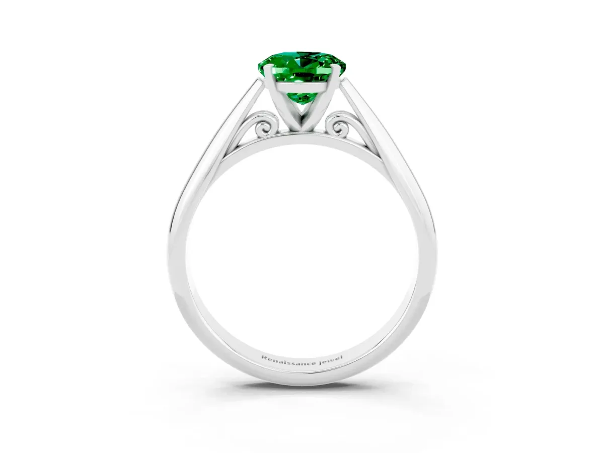 Oval Cut Emerald Solitaire Engagement Ring with Cathedral Setting and Four-Prong Mount White gold