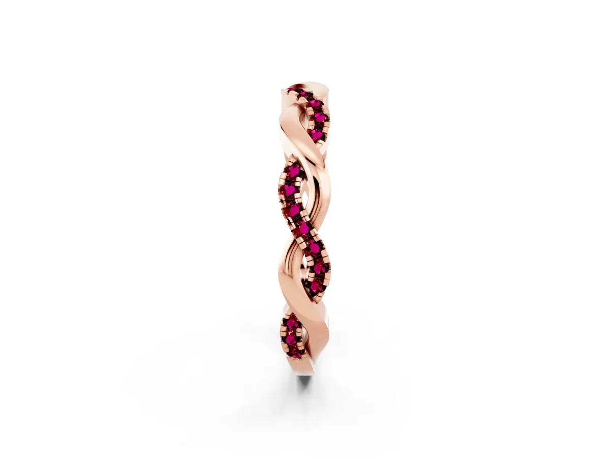 Round Garnet Twist Eternity Band with Pavé Setting Rose gold