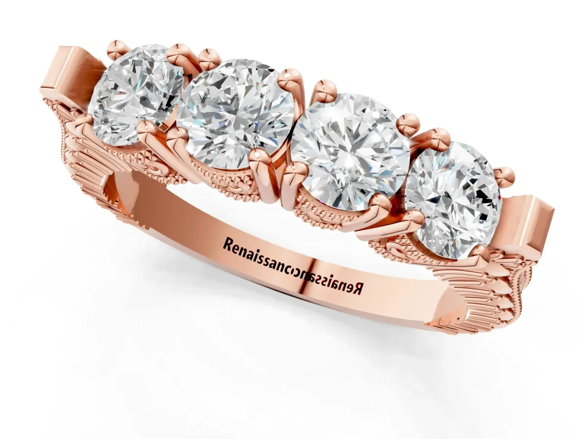 Five-Stone Round Diamond Shared Prong Milgrain Band Rose gold