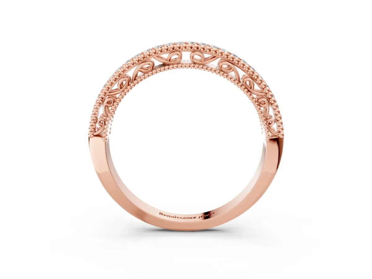 Round Diamond Pavé Milgrain White Gold Eternity Band Rose gold