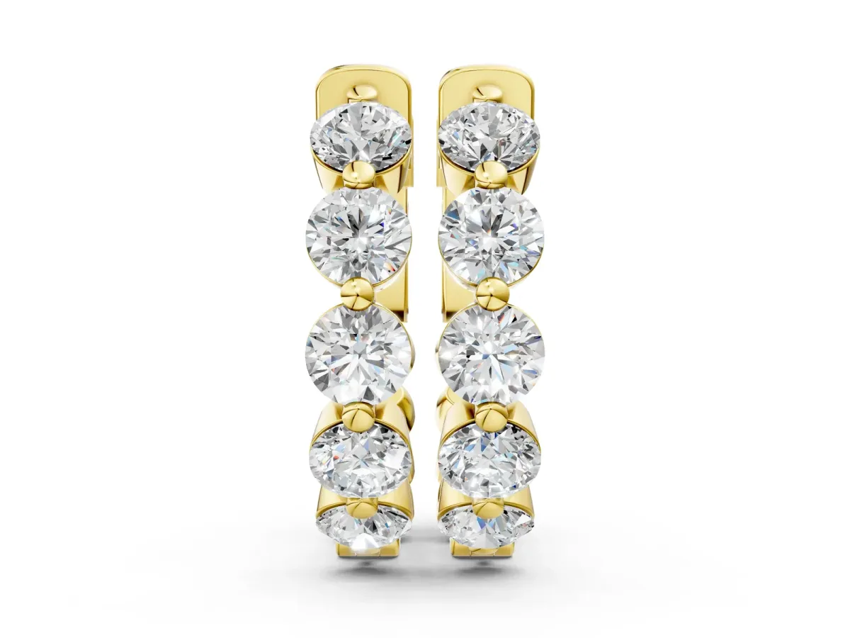 Round Brilliant Diamond Inside-Out Hoop Earrings with Shared Prong Setting Yellow gold