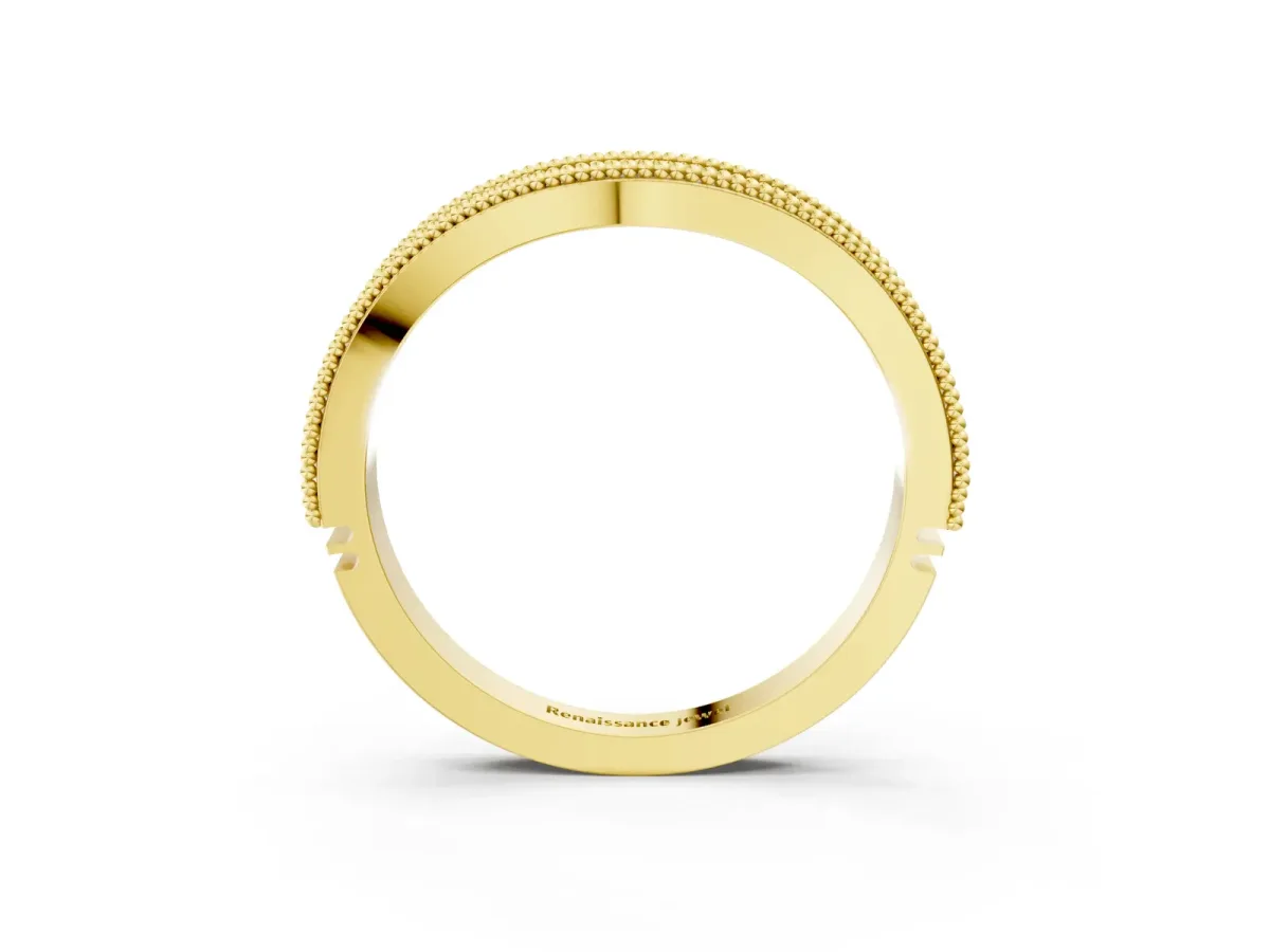 Round Diamond Milgrain Contour Wedding Band with Pavé Setting Yellow gold