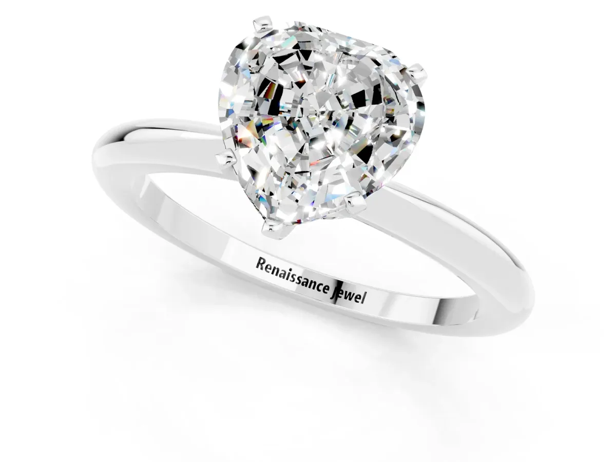 Heart Cut Moissanite Solitaire Ring with Six-Prong Setting and Classic Band Silver