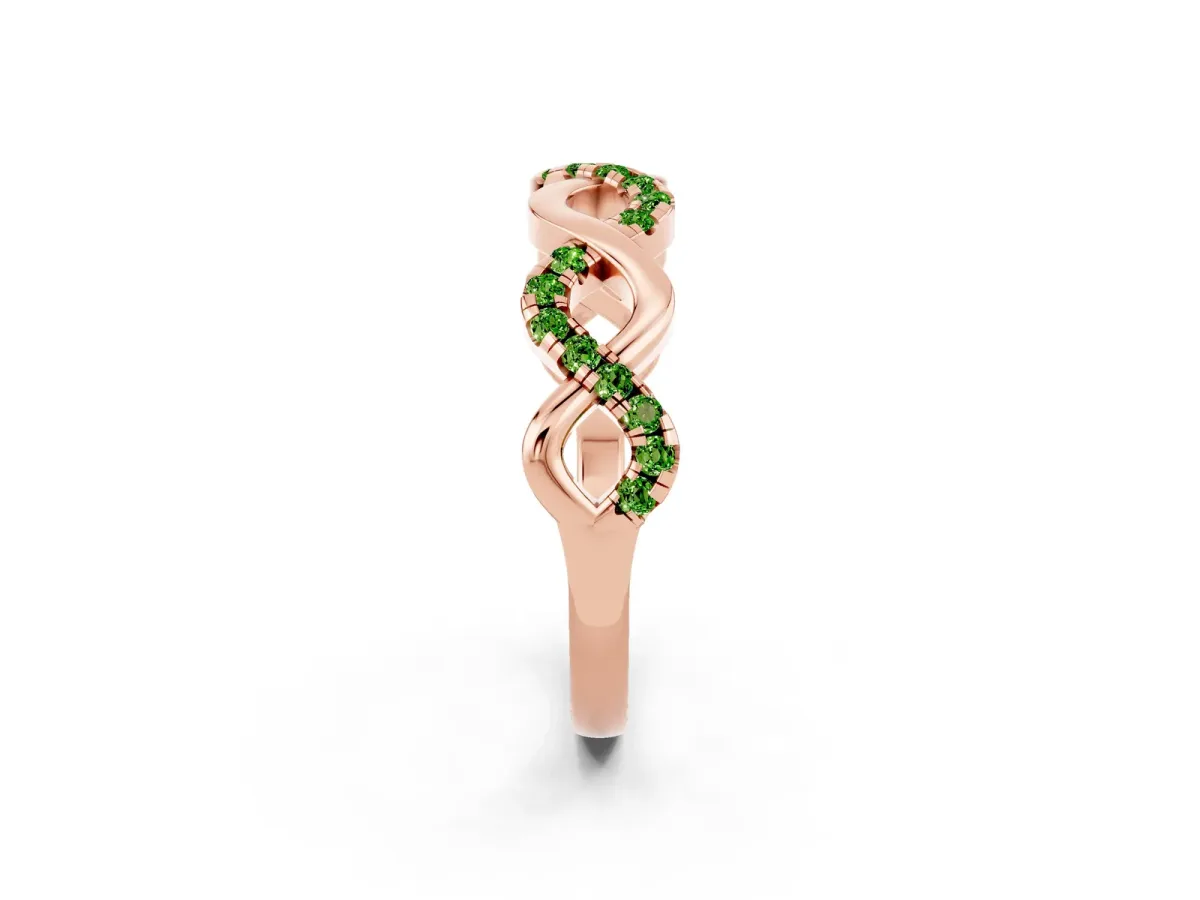Twist Infinity Round Peridot Band with Pavé Setting Rose gold