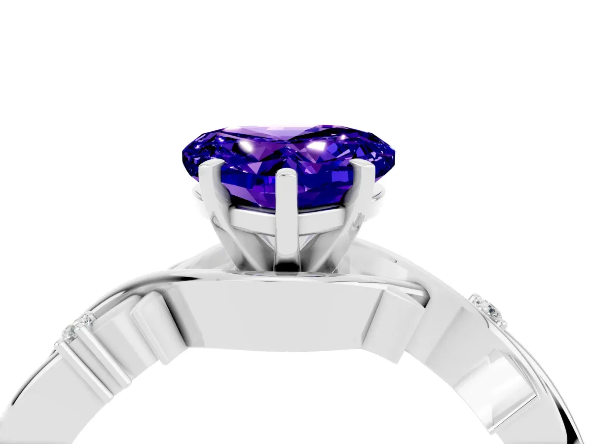 Heart Cut Tanzanite Solitaire Ring with Twisted Band and Prong Setting Silver