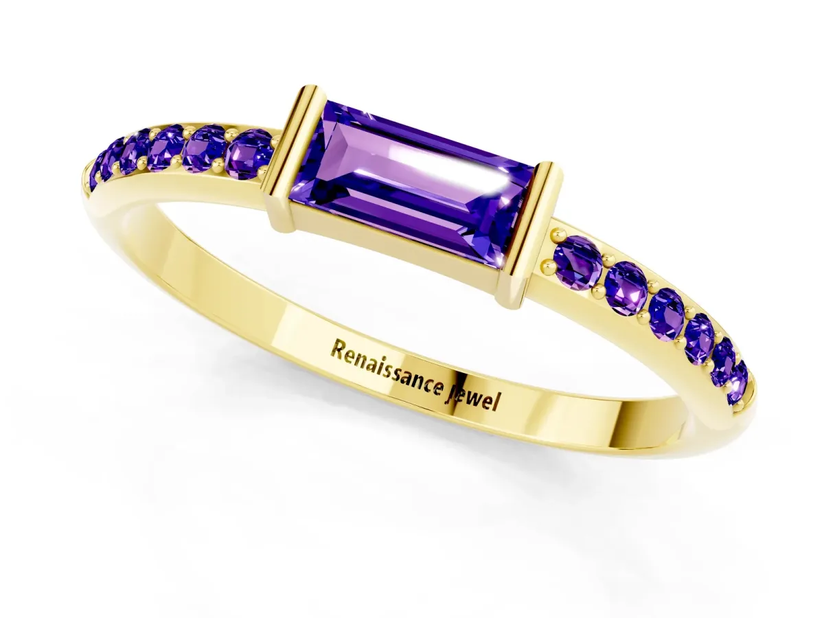 Baguette Tanzanite Pavé Band with Bar Setting Yellow gold