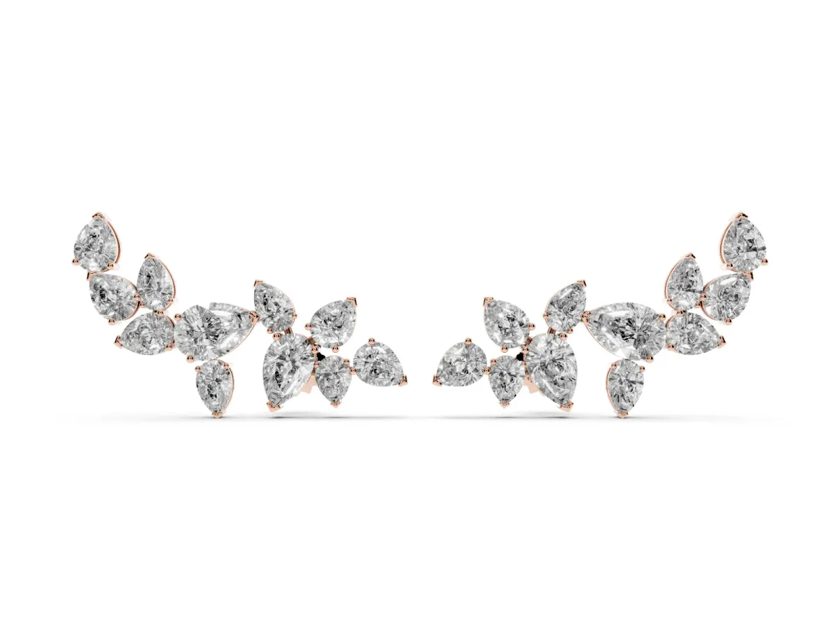 Pear Diamond Curved Cluster Climber Earrings Rose gold