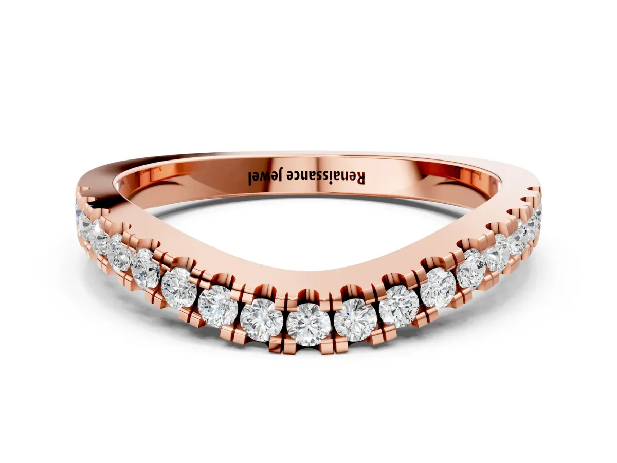 Round Diamond Pavé Curved Band with Shared Prong Setting Rose gold