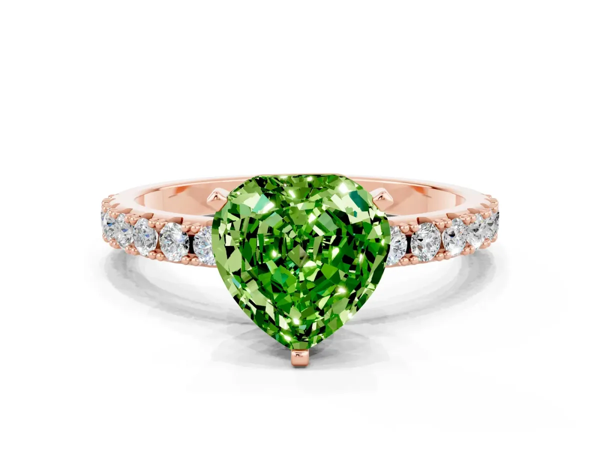 Heart Cut Peridot Solitaire Pavé Band with Four-Prong Setting Rose gold