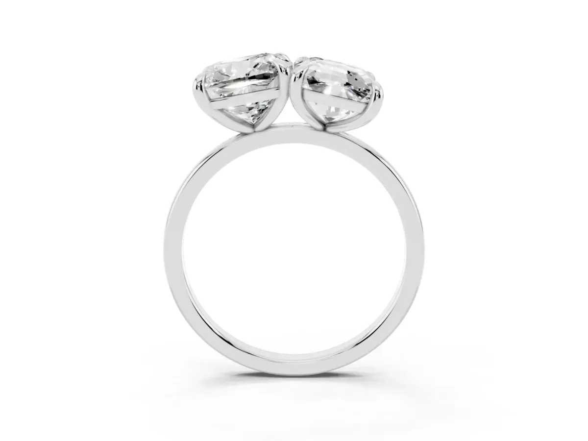 Cushion and Emerald Toi Moi Ring with Prong Setting and Plain Band Platinum