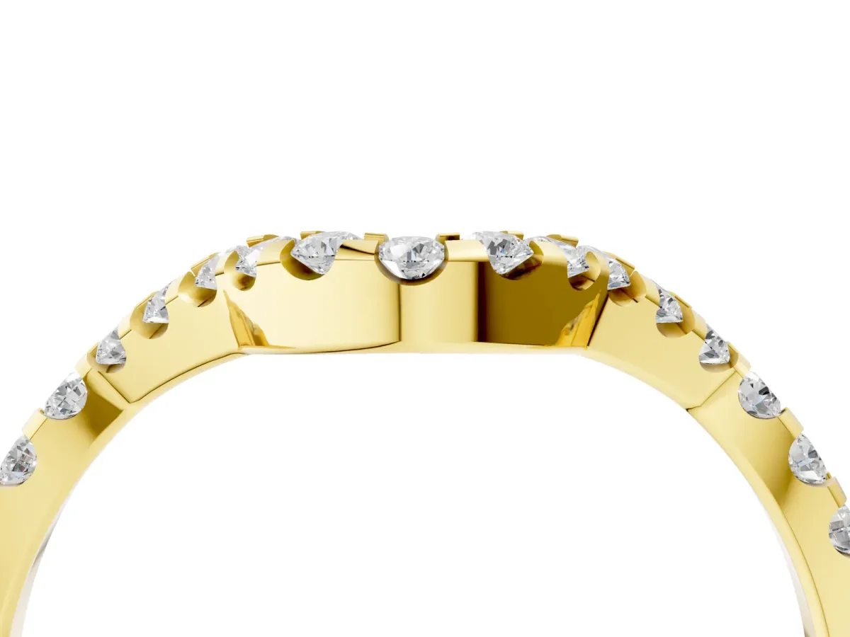 Round Diamond Pavé Chevron Wedding Band with Prong Setting Yellow gold