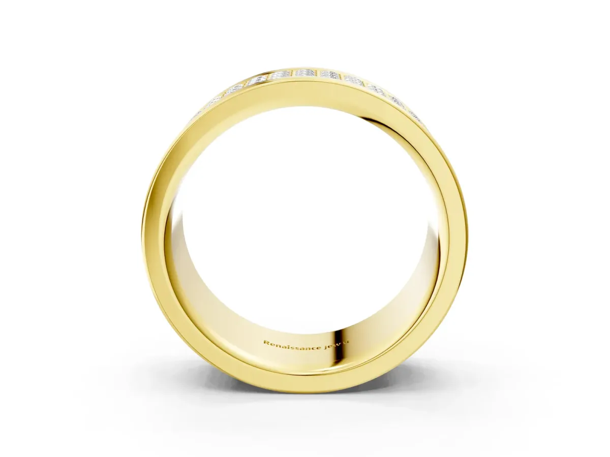 Round Diamond Multi-Row Pavé Mens Band Yellow gold