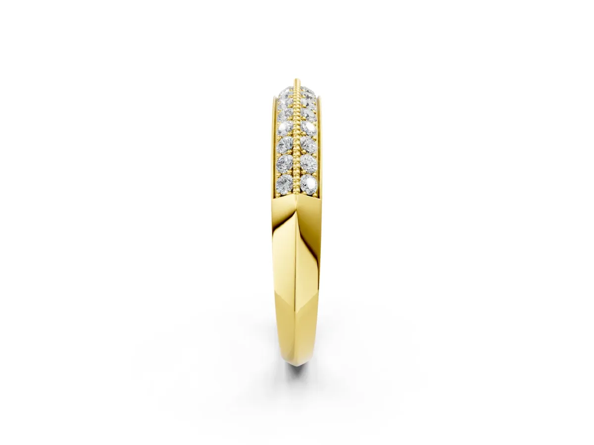 Double Row Pavé Round Diamond White Gold Band with Shared Prong Setting Yellow gold