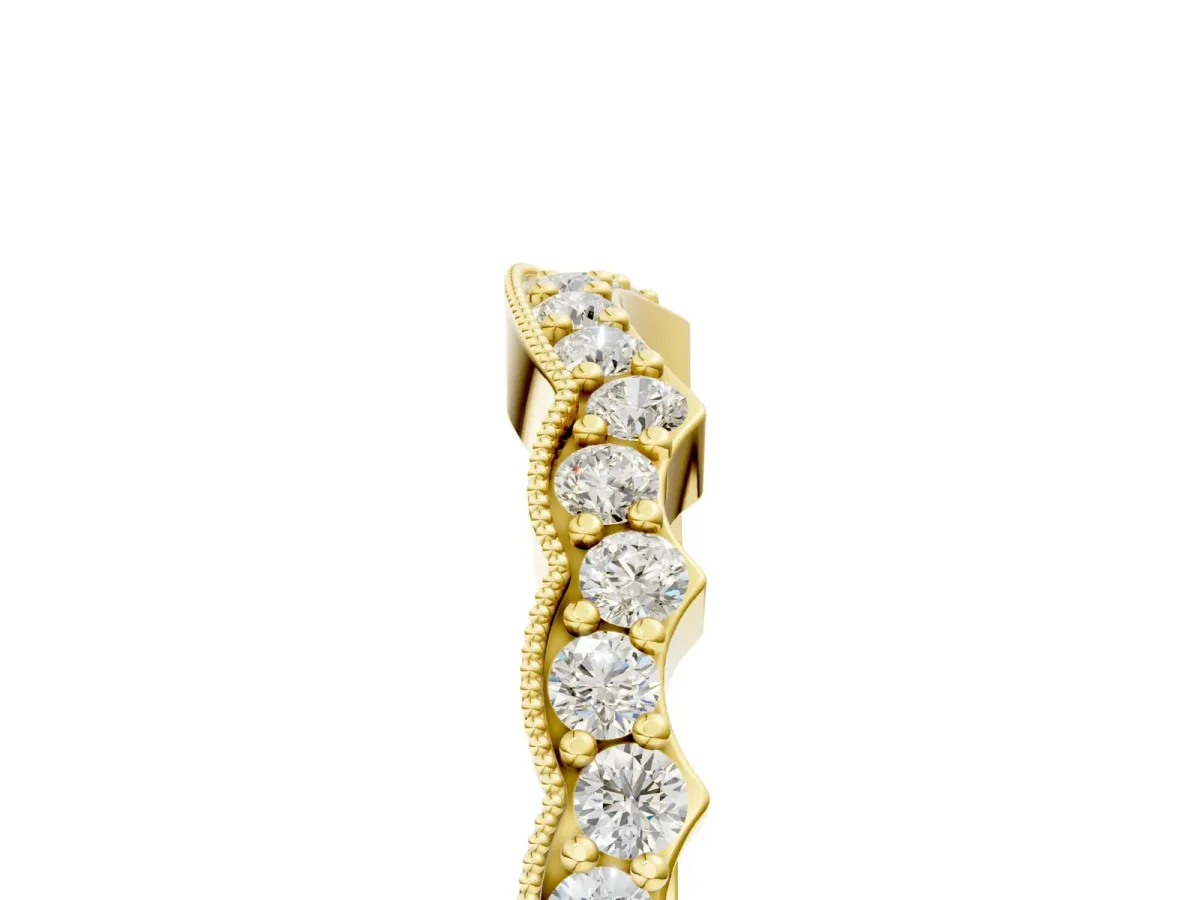 Scalloped Diamond Round Cut Eternity Band with Pavé Setting Yellow gold