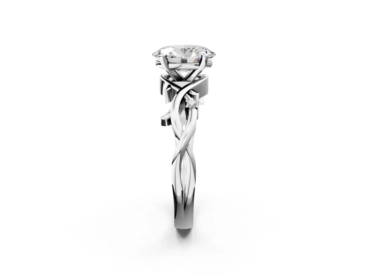 Oval Cut Diamond Solitaire Ring with Twisted Band and Prong Setting Platinum