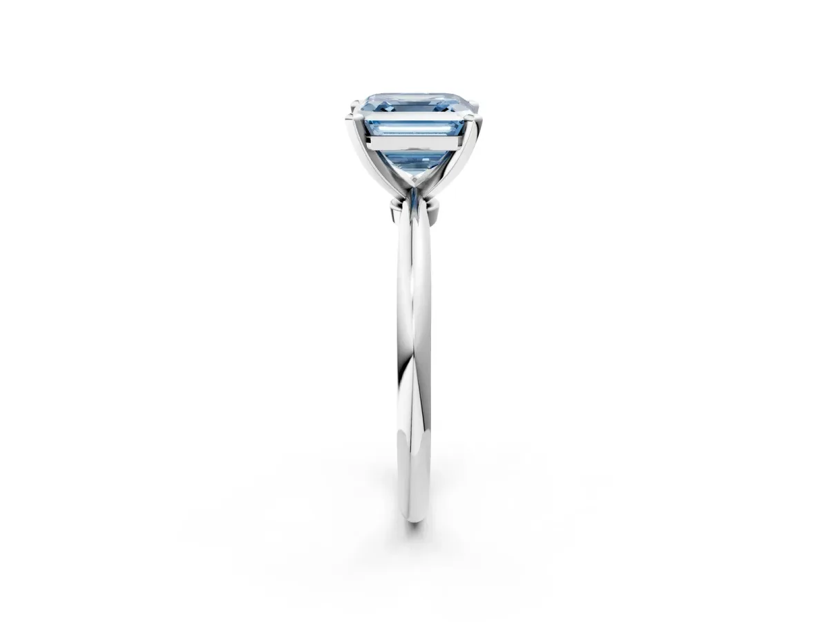 Fancy Blue Asscher Cut Diamond Solitaire Ring with Six-Prong Setting and Classic Band Platinum