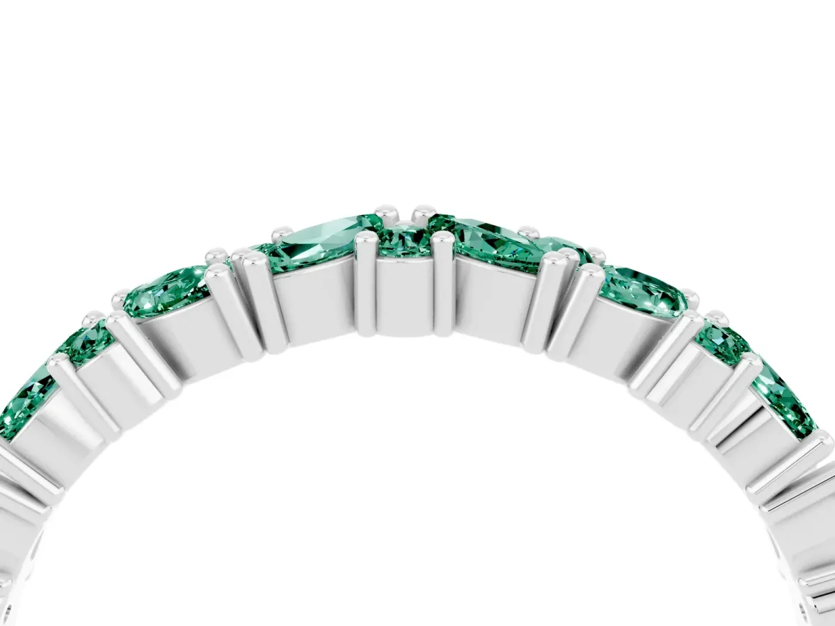 Marquise and Round Green Sapphire Vine Eternity Band with Prong Setting Silver
