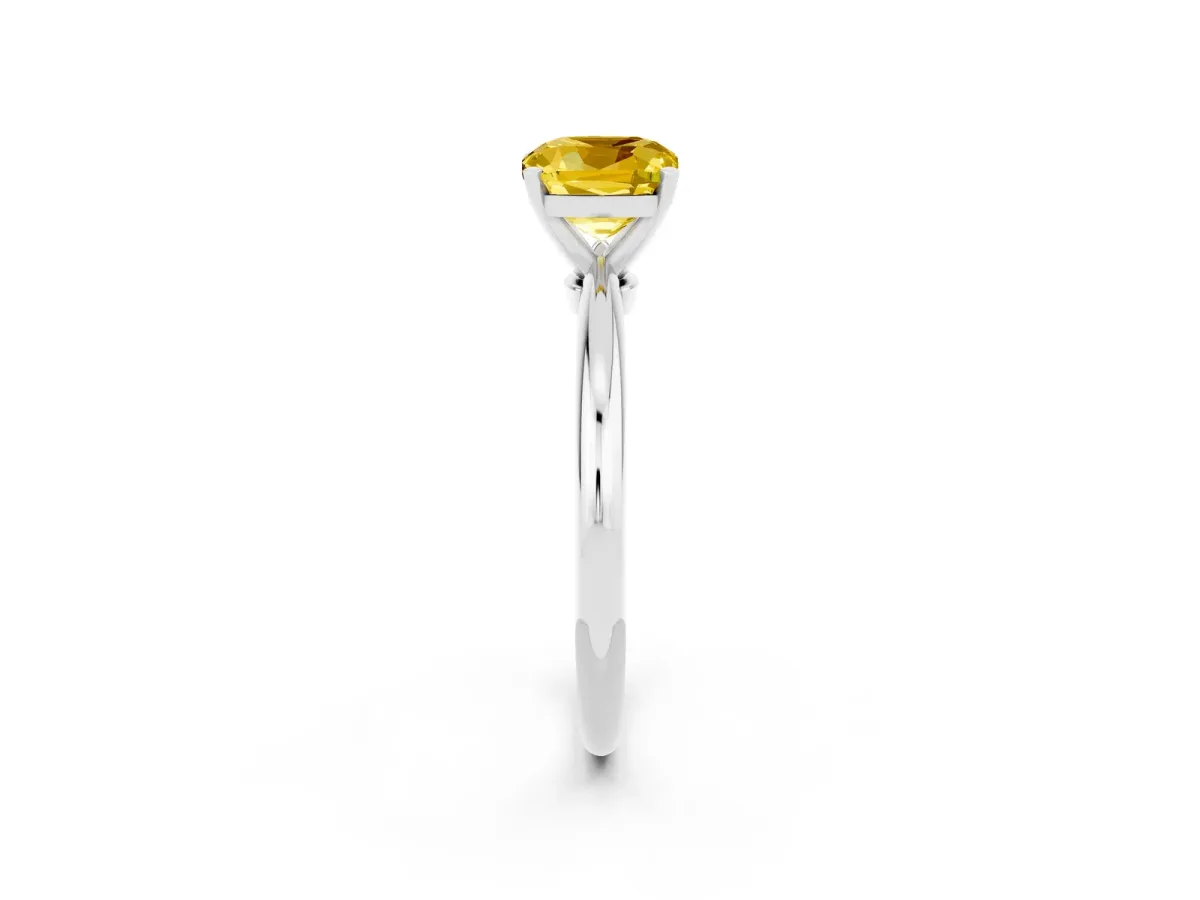 Cushion Cut Yellow Sapphire Solitaire Ring with Six-Prong Setting and Classic Band Silver