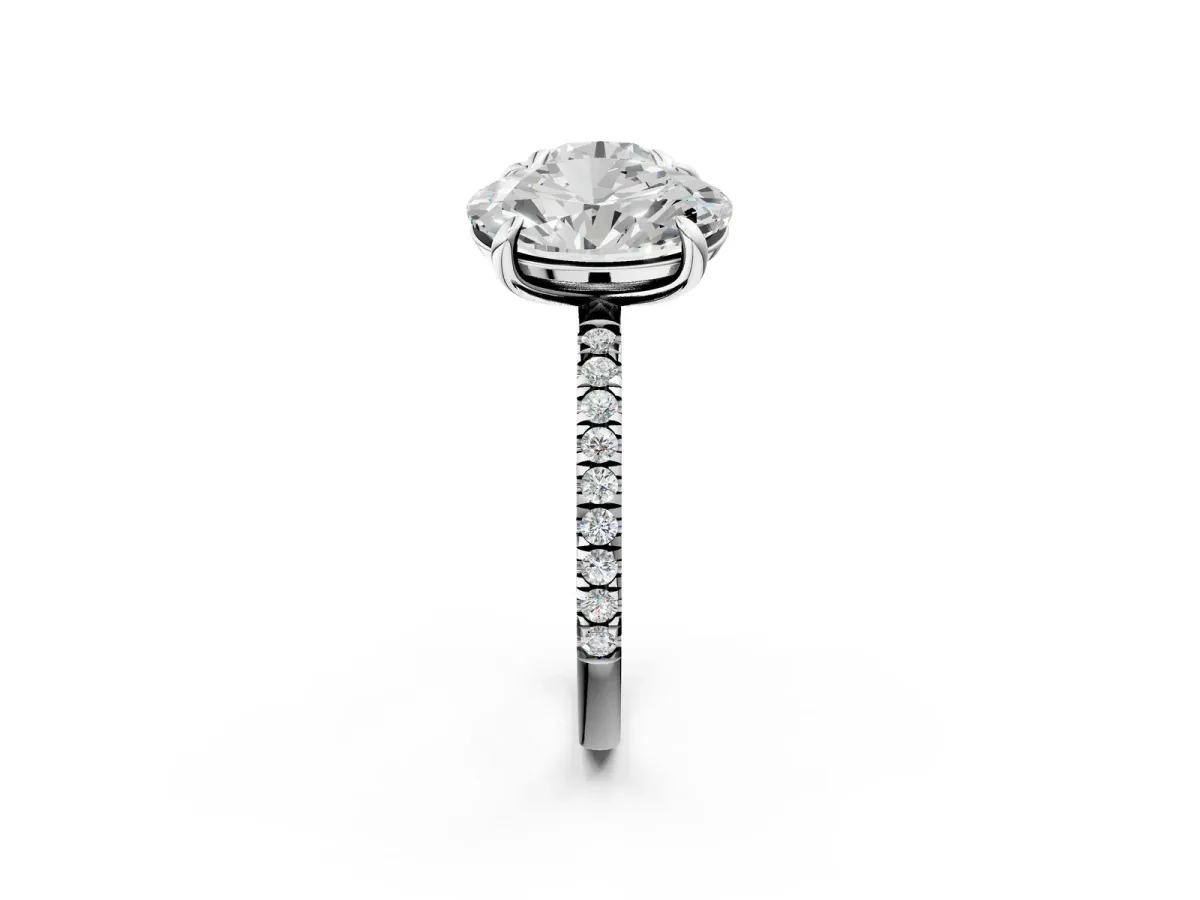 Round and Oval Toi Moi Ring with Prong Setting and Micro Pave Band Platinum
