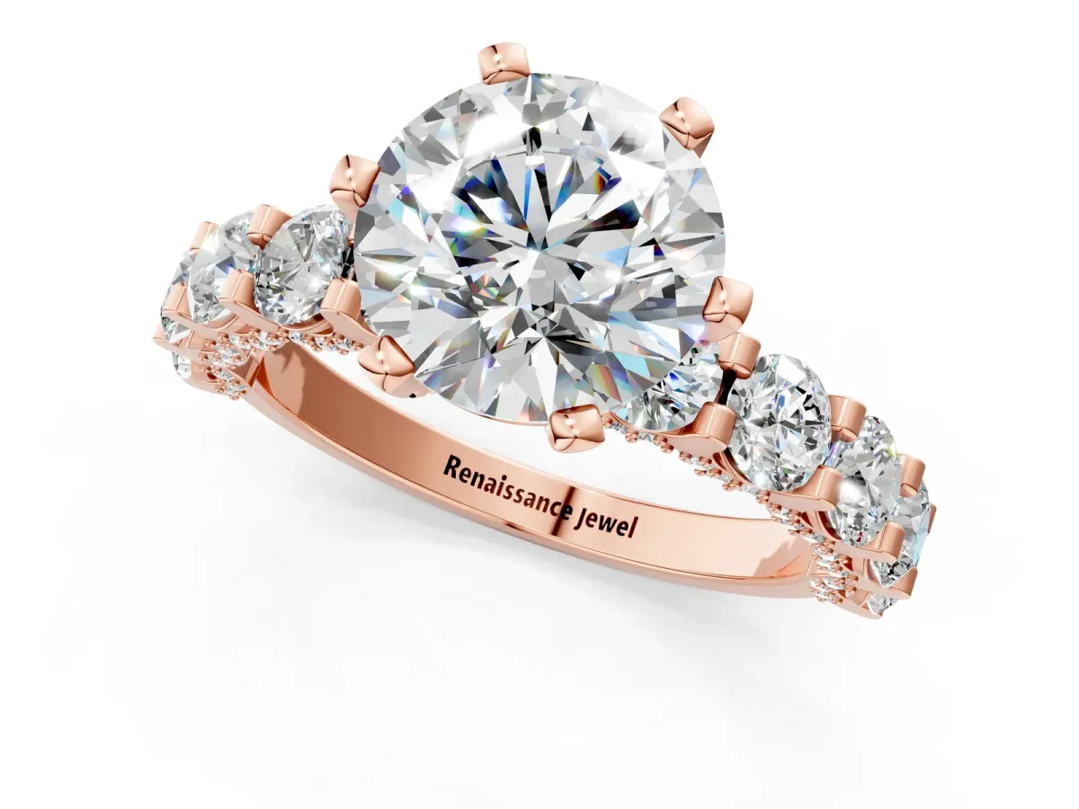 Round Diamond Mens Ring with Graduated Side Stones Rose gold