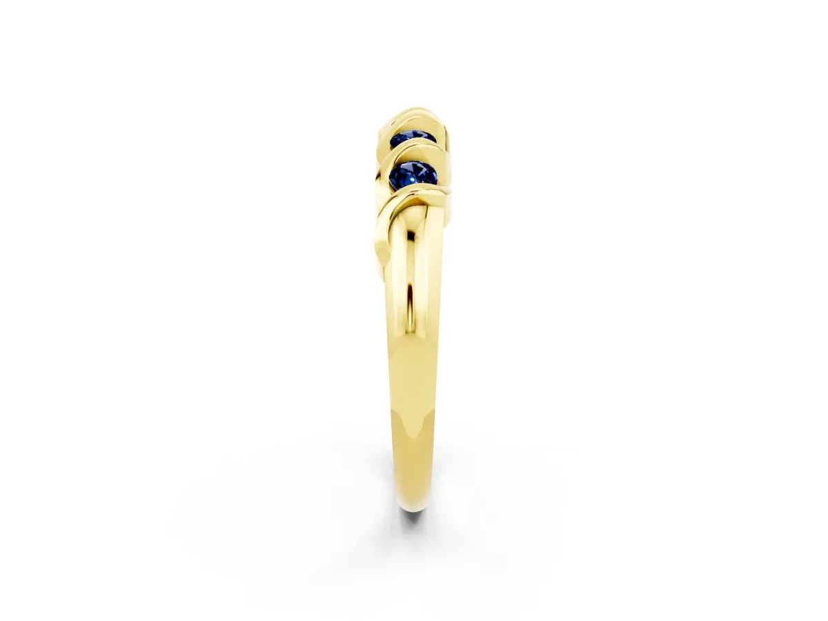 Round Blue Sapphire Eternity Band with Twist Prong Setting Yellow gold