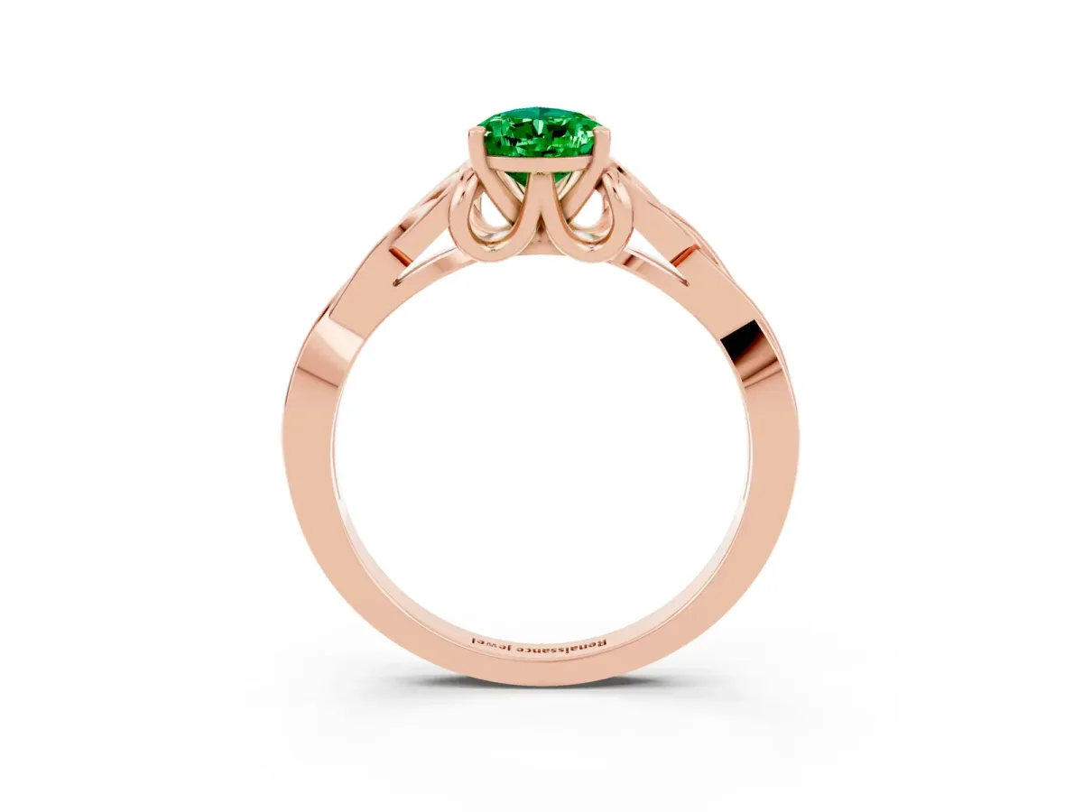 Pear Cut Emerald Solitaire Celtic Knot Ring with Four-Prong Setting Rose gold