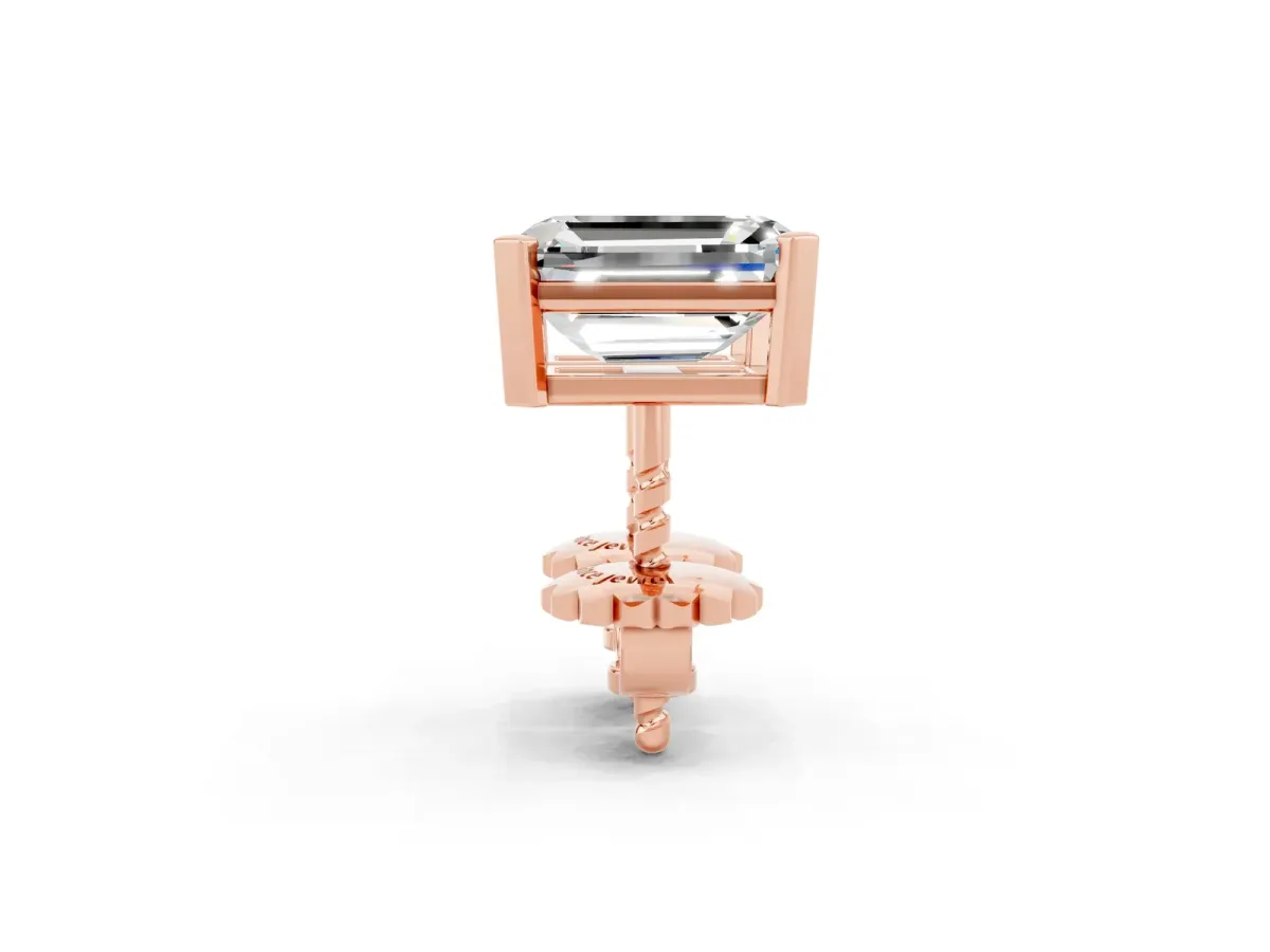 Emerald Cut Moissanite Stud Earrings Rose gold