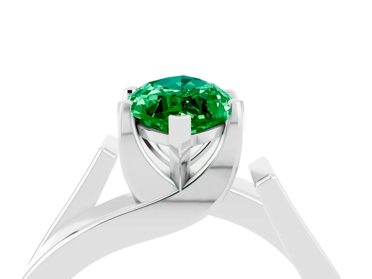 Modern Tension Set Marquise Cut Emerald Solitaire Wide Band Ring Platinum