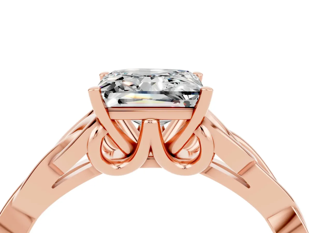 Princess Cut Moissanite Solitaire Celtic Knot Ring with Four-Prong Setting Rose gold