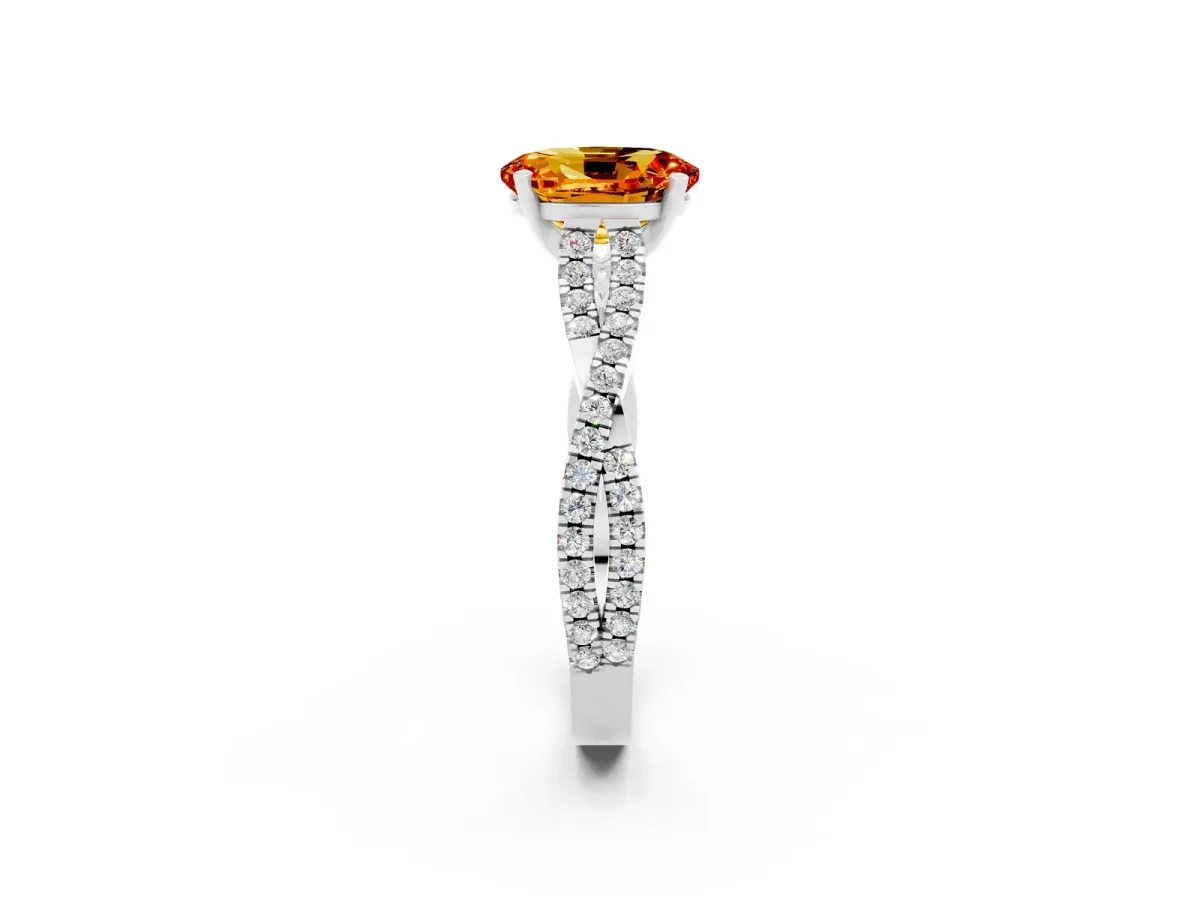 Oval Cut Citrine Solitaire Engagement Ring with Twisted Pavé Band and Four-Prong Setting Silver
