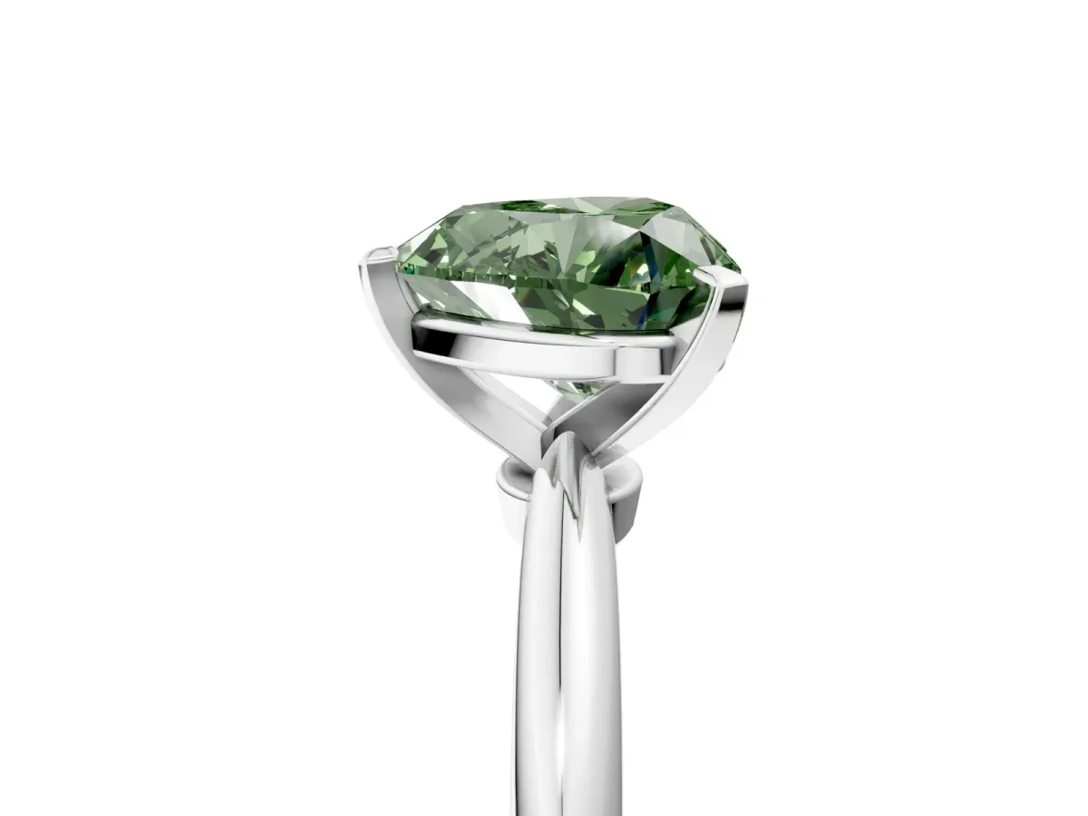 Fancy Green Heart Cut Diamond Solitaire Ring with Six-Prong Setting and Classic Band Silver